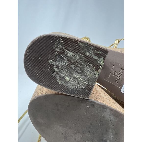 Schutz Maxima Lace Up Ankle Tie Platform Heel‎ Sandals Women's 10B Gold Metallic - Picture 9 of 9